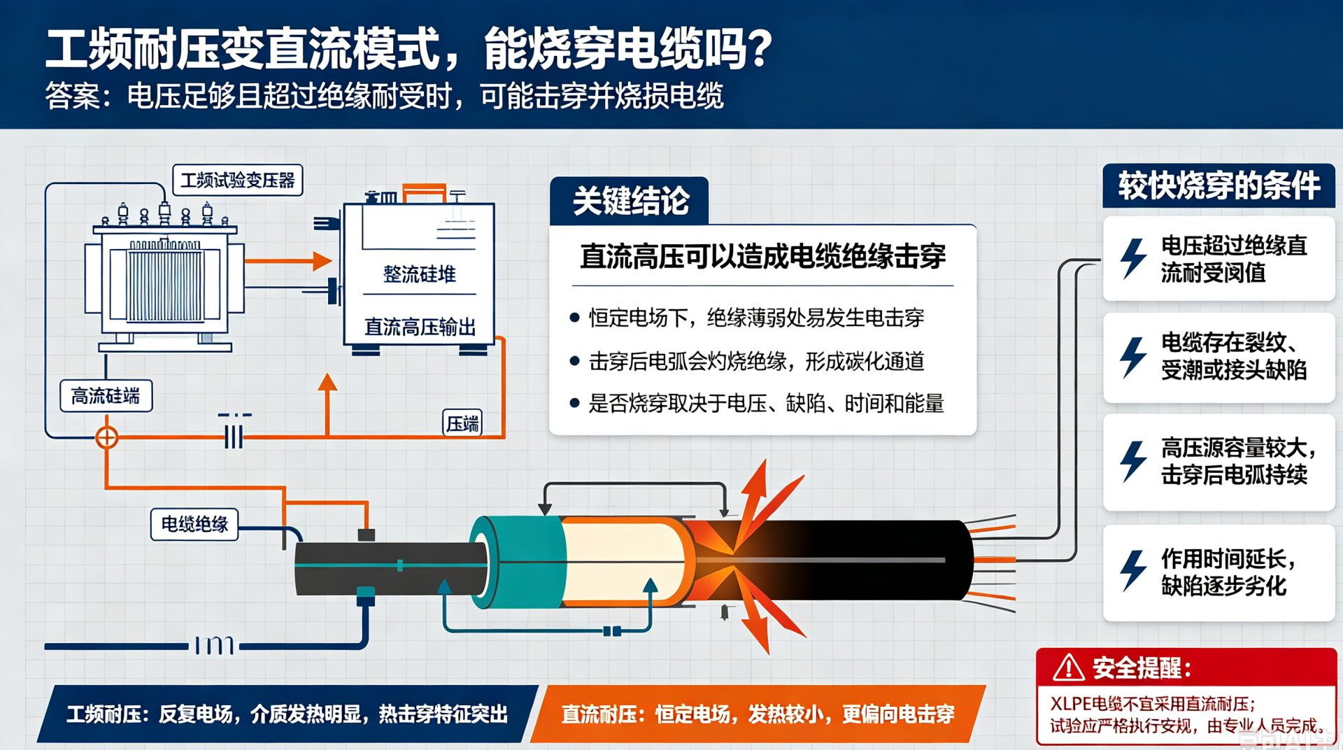 工频耐压实验变直流模式能烧穿电缆吗.png